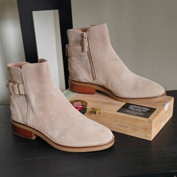 NWOB Cole Haan Hampshire Leather 1.5" Stacked Heel Side Zip Buckle Ankle Boots - Picture 4 of 15